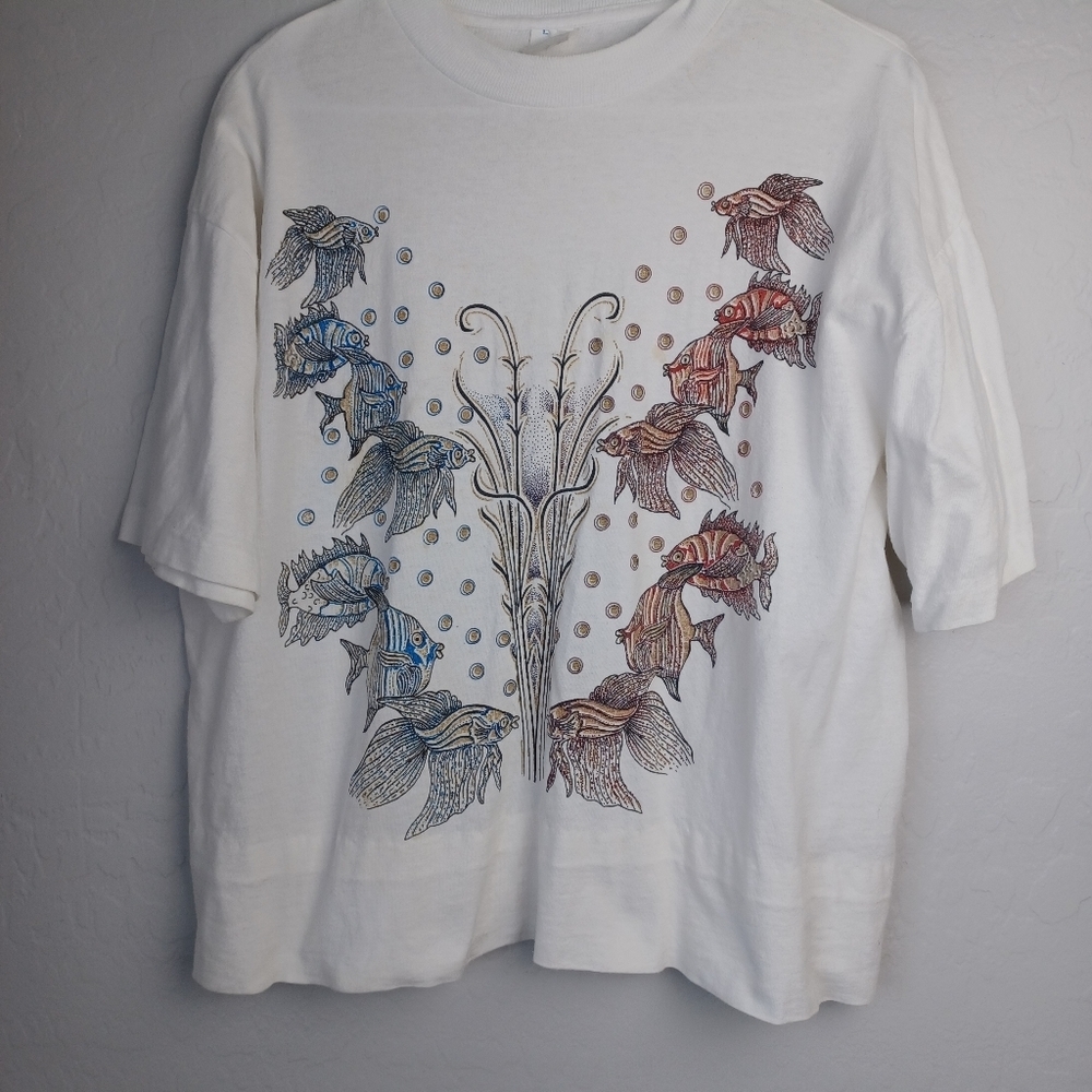 Women's Vintage T Shirt Single Stitch Fish Women's Color White